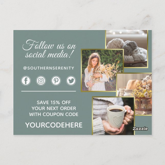 Thank You Rustic Southern Cotton 4-Photo Postcard (Back)