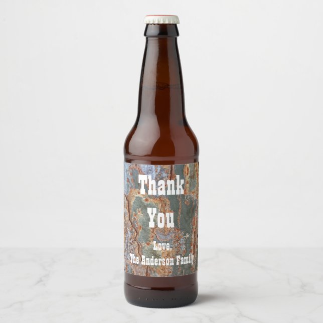 Thank You Rustic Tree Bark Abstract Appreciation Beer Bottle Label (Front)
