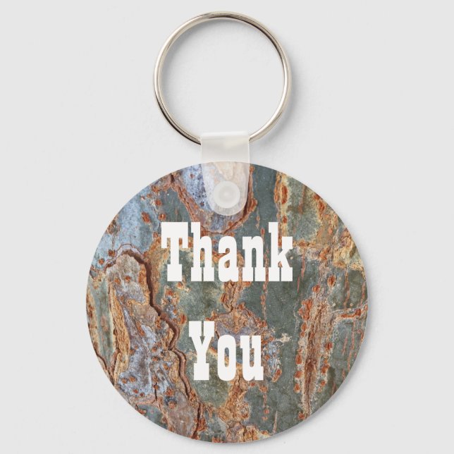 Thank You Rustic Tree Bark Abstract Appreciation Keychain (Front)