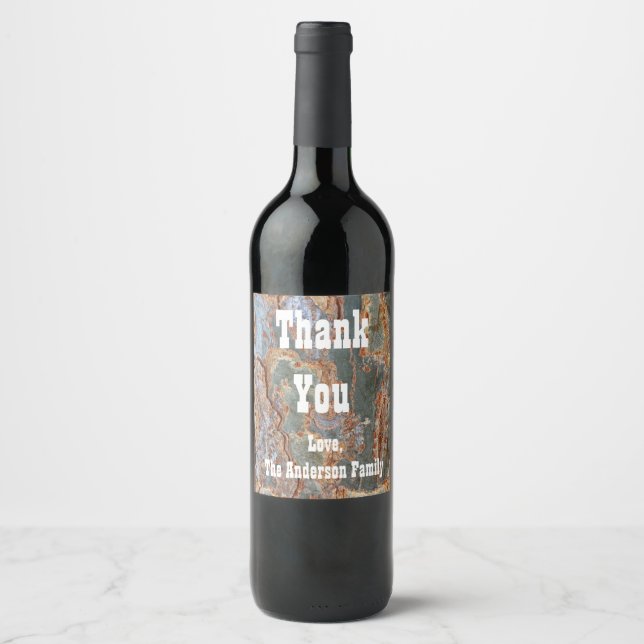 Thank You Rustic Tree Bark Abstract Appreciation Wine Label (Front)