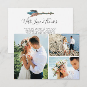 Thank You Rustic Turquoise Feather Arrow Photo Card