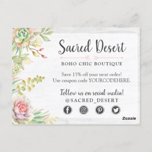 Thank You Rustic Watercolor Succulent Desert Cacti Postcard