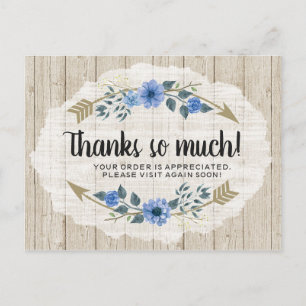 Thank You Rustic Wood & Bohemian Watercolor Floral Postcard