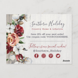 Thank You Rustic Wood & Southern Country Cotton Postcard