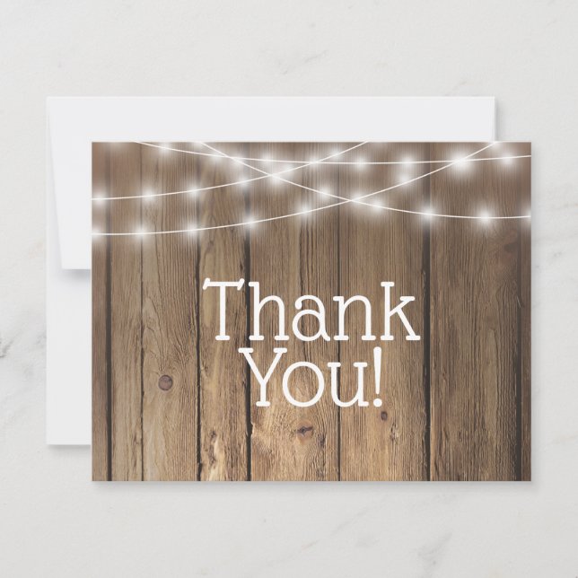 Thank You Rustic Wood String Lights Baby Note Card (Front)