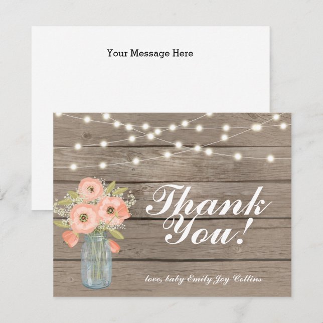 Thank You Rustic Wood String Lights Note Card (Front/Back)