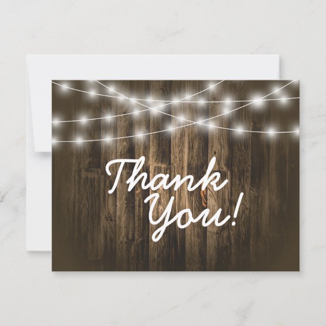 Thank You Rustic Wood String Lights Note Card (Front)