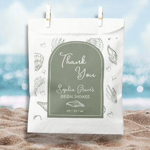 Thank You Sage Green Seashells Doodles Favour Bag
