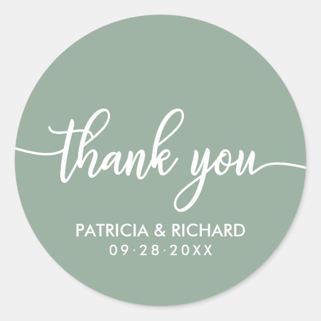 Thank You Sage Green Wedding Classic Round Sticker (Front)
