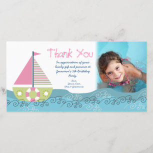 Thank You Sail Boat Birthday Party Photocard Card