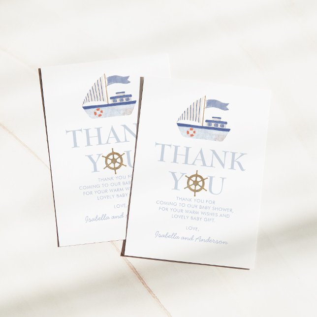 Thank You Sailboat Nautical Baby Shower Card (Creator Uploaded)