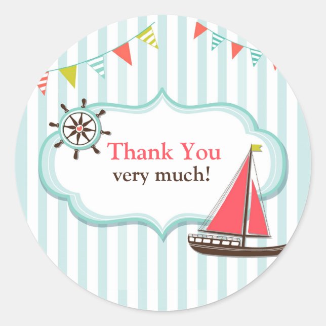 Thank You Sailing Baby Shower Stickers (Front)