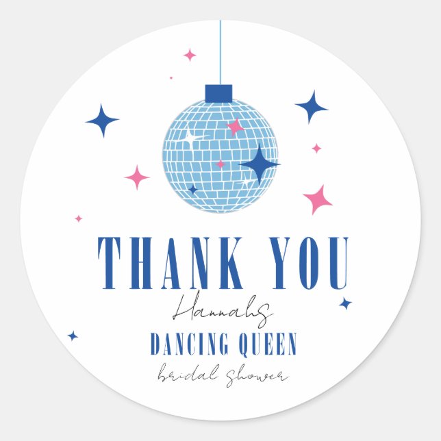 Thank you Santorini Musical disco bridal shower Classic Round Sticker (Front)