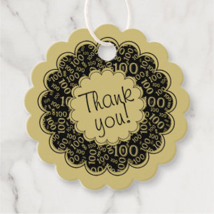 Thank You Scallops 100th Number Pattern Gold/Black Favour Tags