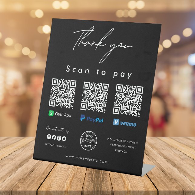 Thank you Scan to Pay Logo QR Code Pay Here Black Pedestal Sign (Creator Uploaded)
