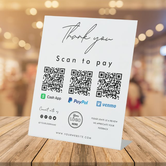 Thank you Scan to Pay Logo QR Code Pay Here White Pedestal Sign (Creator Uploaded)