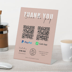 Thank you Scan to Pay Logo QR Code Payment Pink Pedestal Sign