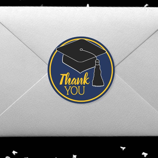 Thank You School Colours Navy and Gold Classic Round Sticker (Creator Uploaded)