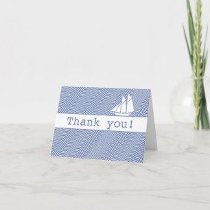 Thank You - Schooner on Quirky Blue Waves Card
