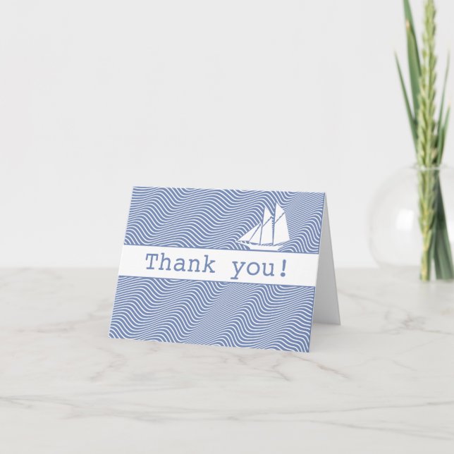 Thank You - Schooner on Quirky Blue Waves Card (Front)