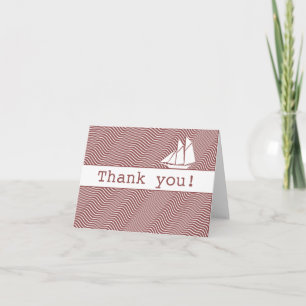 Thank You - Schooner on Quirky Red Waves Card