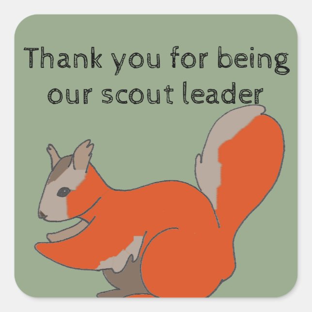 Thank You Scout Leader Artistic Red Squirrel Square Sticker (Front)