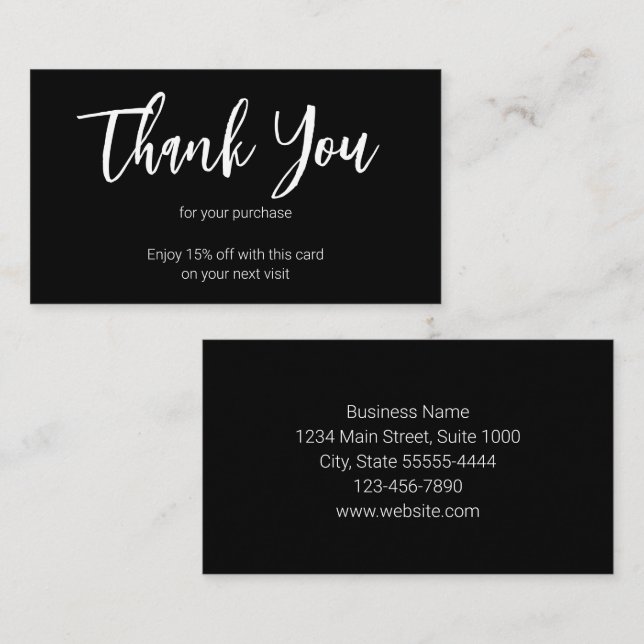 Thank You Script Black Business Your Next Visit Discount Card (Front/Back)