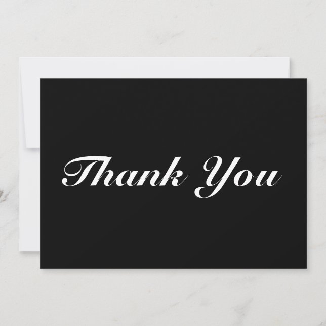 Thank You, script black white elegant note card (Front)