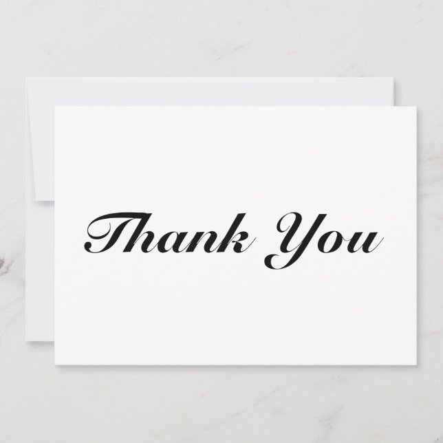 Thank You, script black white elegant note card (Front)