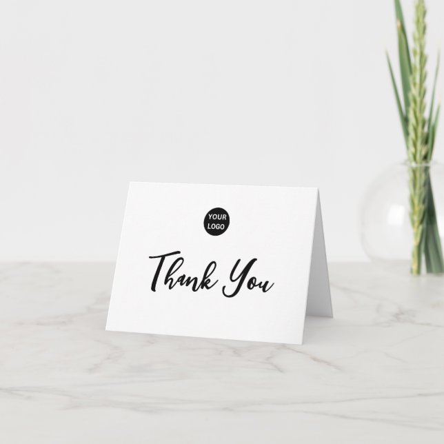 Thank You Script Black White Your Business Logo Card (Front)