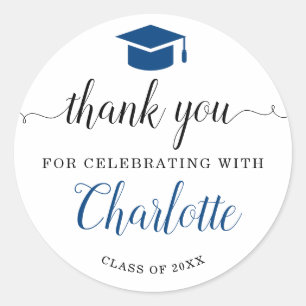 Thank You Script Blue Grad Graduation Party Favor Classic Round Sticker