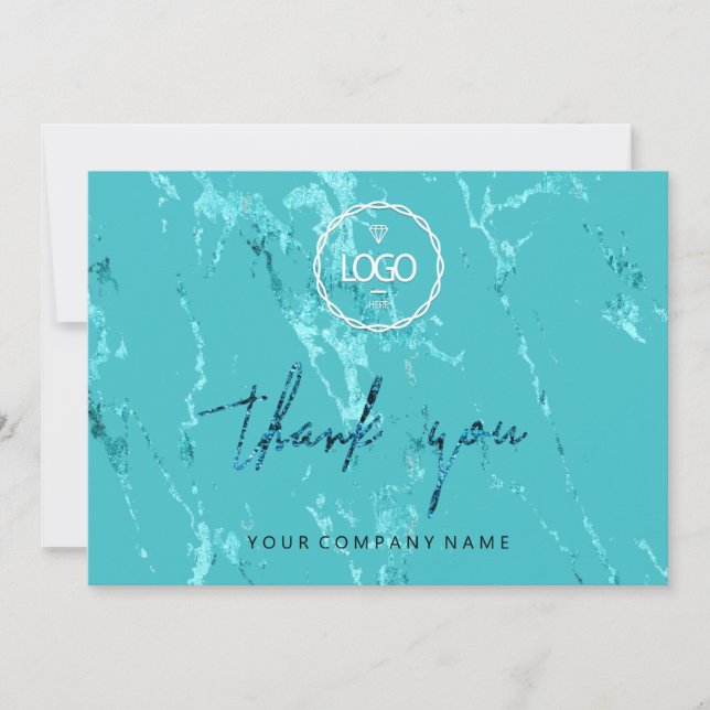 Thank You Script Business Logo Marble Strokes Aqua Invitation (Front)