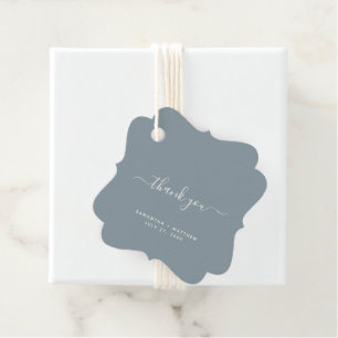 Thank You Script Dusty Blue Sea Glass Wedding Favour Tags