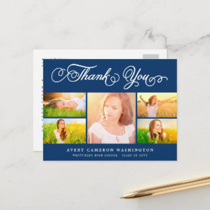 Thank You Script Elegant 5 Multi Photo Graduation Postcard