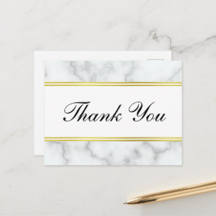 Thank You Script Elegant Faux White Marble & Gold Postcard