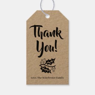 Thank You script foliage rustic kraft Thanksgiving Gift Tags