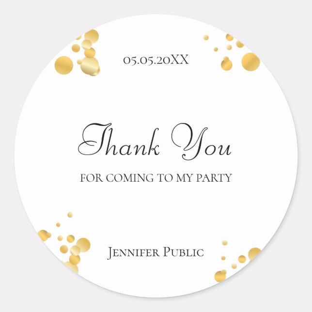 Thank You Script Gold Confetti Template Elegant Classic Round Sticker (Front)