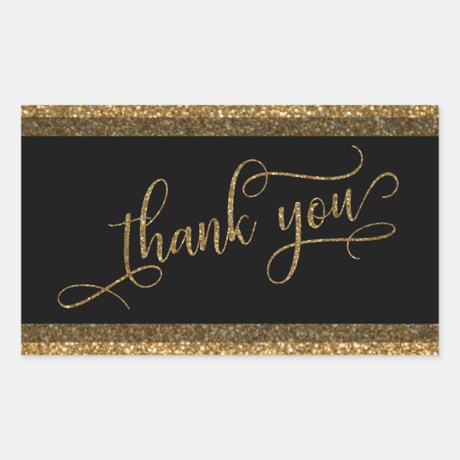 Thank You Script, Gold Glitter Border & Text Sticker (Front)