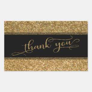 Thank You Script, Gold Glitter Border & Text Sticker