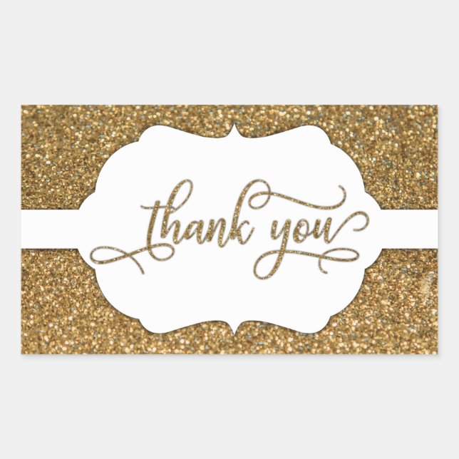 Thank You Script, Gold Glitter & Ornate Band Sticker (Front)