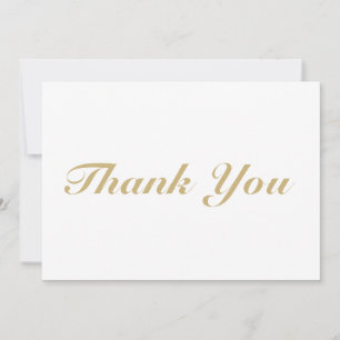 Thank You, script gold white elegant note card