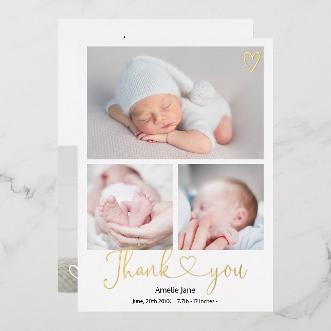 thank you script heart 4 photos baby birth (Front/Back)