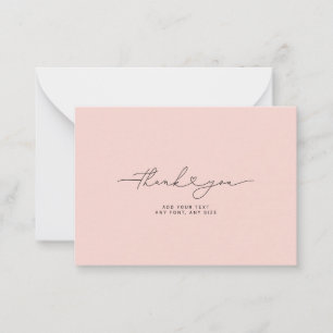 Thank You Script Heart Elegant 3,5"X2.5" Pink Card