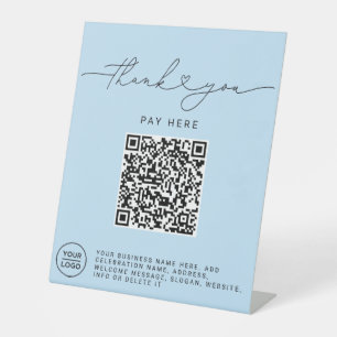 Thank You Script Heart Scan Me QR Code Logo blue Pedestal Sign