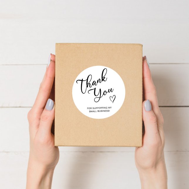 Thank You Script Heart Small Business Classic Round Sticker (Creator Uploaded)