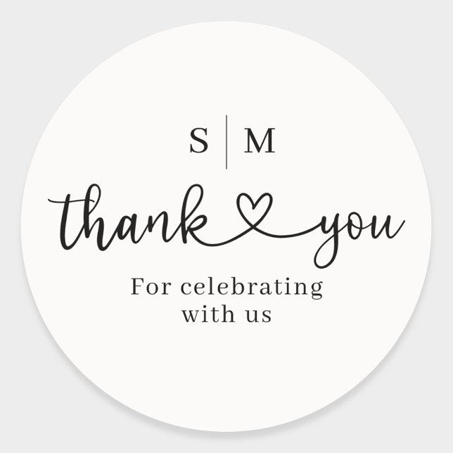 Thank You Script Heart Wedding Round Sticker (Créateur téléchargé)