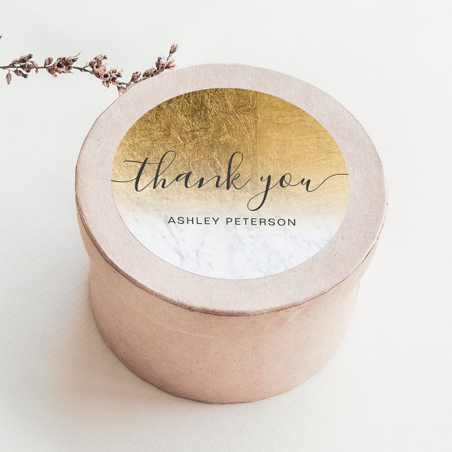 Thank you script marble chic gold foil ombre classic round sticker (Creator Uploaded)