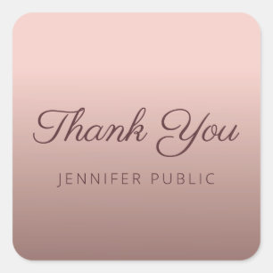 Thank You Script Monogram Template Rose Gold Colou Square Sticker