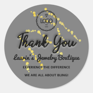 Thank You Script Name Custom Logo GOLD GRAY Classic Round Sticker