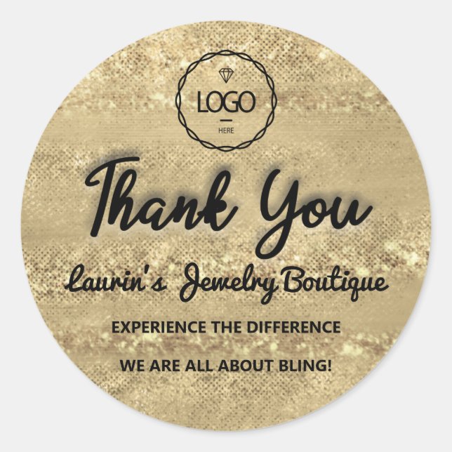 Thank You Script Name Custom Logo Gold Shop Classic Round Sticker (Front)